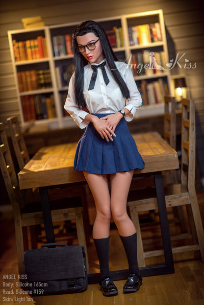 Aileen - S165cm+S#159 The gentle girl silicone doll with glasses in the library by Anmodolls