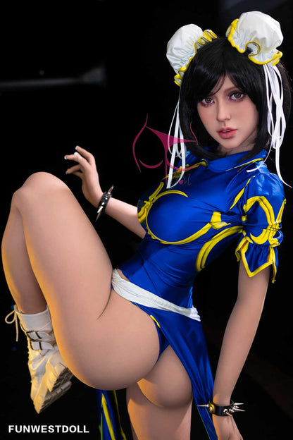 Funwest 155cm Anime TPE Love Doll Gabriela in Blue Fighter Costume Any Love Doll Funwest