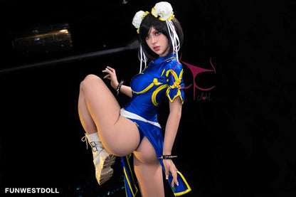 Funwest 155cm Anime TPE Love Doll Gabriela in Blue Fighter Costume Any Love Doll Funwest