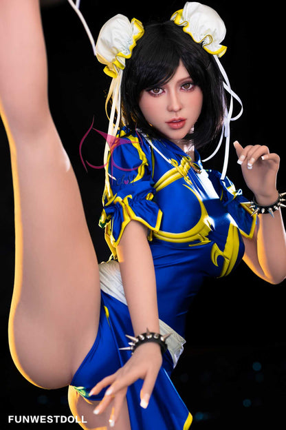 Funwest 155cm Anime TPE Love Doll Gabriela in Blue Fighter Costume Any Love Doll Funwest