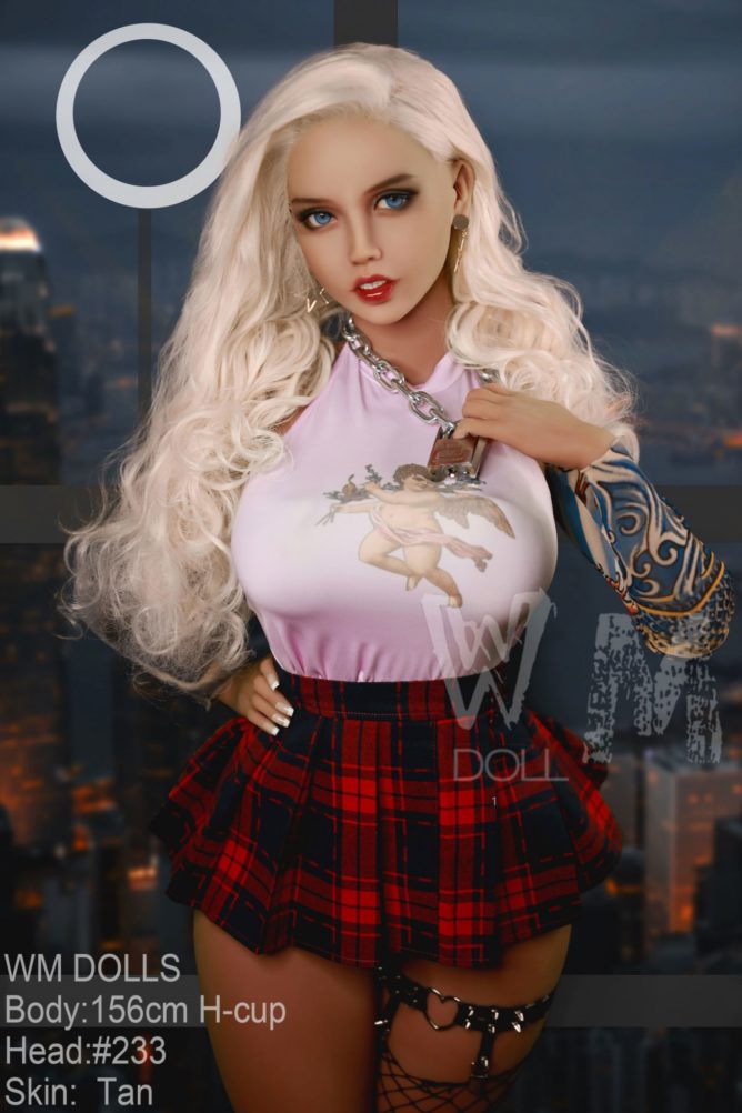 WM Dolls 156cm Blonde Love Doll with H-Cup and Head #233, Wearing Skirt Outfit - Trinity Model